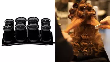 woman with hair rollers