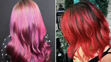 Women with long red and pink hairstyles