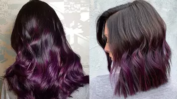photo of women with eggplant hair color