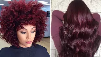 photo of women with black cherry hair color