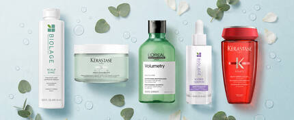 photo of woman with healthy hair and kerastase products