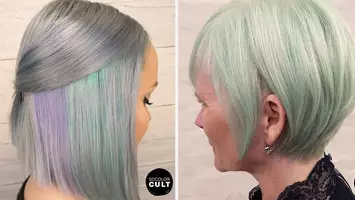 young woman and older woman with mint green hair