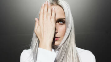 woman with silver and black hair
