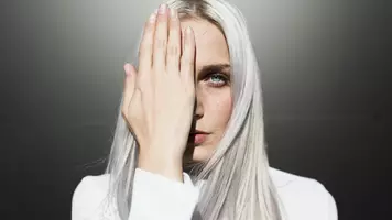 woman with silver and black hair