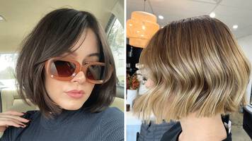 side by side of two women with chin length hair