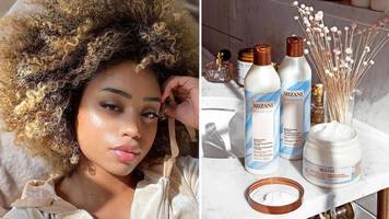 woman with curly hair and curly hair products