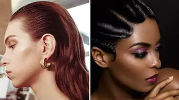 photo of woman with slicked wet hair and wet finger waves hairstyle