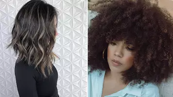 Woman with ash brown hair color and woman with medium brown hair color