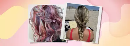 brunette woman and blonde woman with fishtail braids