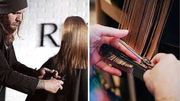 photo of stylist cutting dry hair