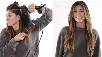 A woman giving a how to tutorial on home hair blowouts
