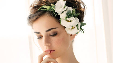 woman with wedding updo and hair accessory