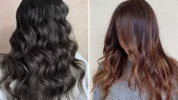 two women wearing brunette hair color trends