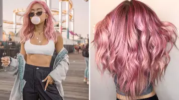 photo of women with bubblegum pink hair