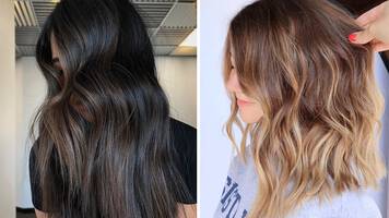 photo of woman with sleek blonde and sleek brown balayage hair