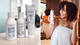 A woman with curly hair next to products that repair damaged hair