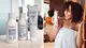 A woman with curly hair next to products that repair damaged hair