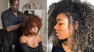 A photo of woman with curlyage color technique