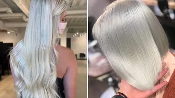photo of woman with long platinum blonde hair