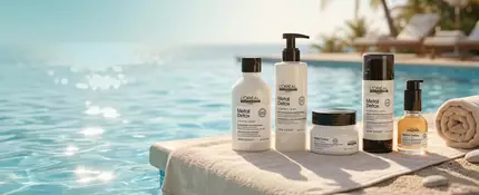 An image featuring the L’Oreal Metal Detox line or any other products mentioned in the article. Products should be displayed near a pool on a beach towel.