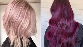 side by side of two women with wine hair colors