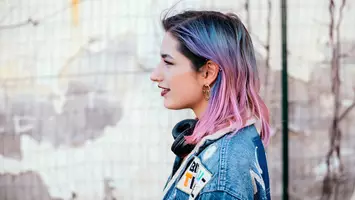 photo of woman with cotton candy hair color