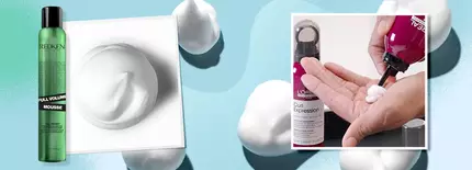 A bottle of L’Oreal hair mousse placed on a vanity counter next to styling tools, ready to create voluminous and textured hair.