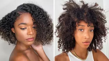 Beautiful women with thin curly hair