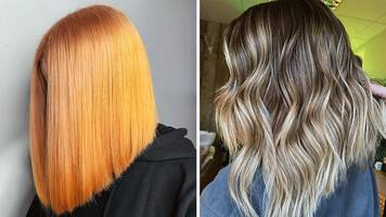 two women brunette and orange hair with razor bobs