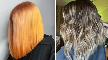 two women brunette and orange hair with razor bobs