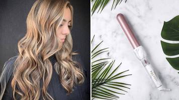 photo of curling wand and beautiful curly hair