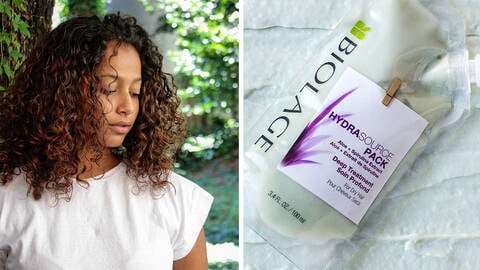 photo of biolage hydrasource and woman with dry hair