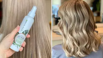 photo of biolage all-in-one coconut infusion detangler and woman with blonde hair