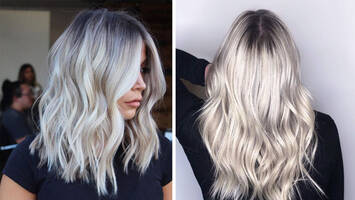 side by side photos of silver hair on women