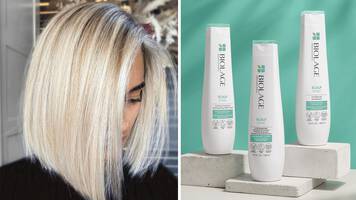 photo of woman with healthy hair and kerastase products