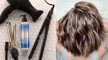 girl using flat iron on hair