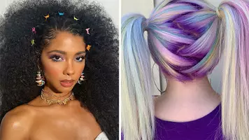 Women with colorful hair and hair accessories