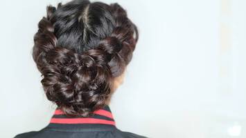 shoulder length hairstyle braided bun