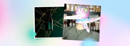 A person adjusting their silk sleep cap to protect hair from friction and damage while they rest.