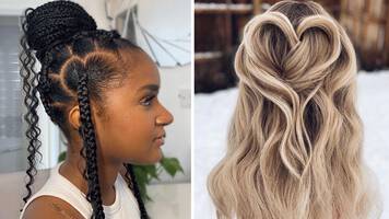 Image of Low bun with braid Valentine's hairstyle