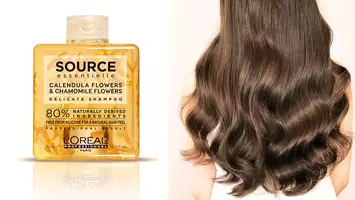 L'Oreal Professionnel source essential shampoo and woman with beautiful hair