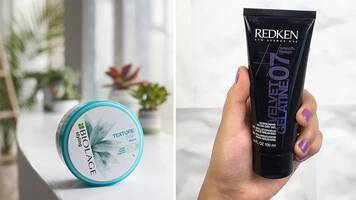 biolage texture sap gel and woman holding redken velvet gelatine