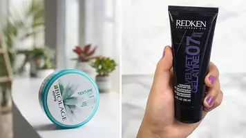 biolage texture sap gel and woman holding redken velvet gelatine
