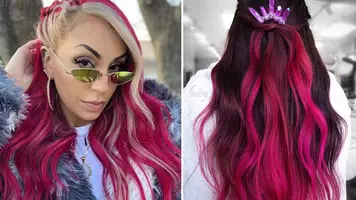 Woman with bright magenta hair