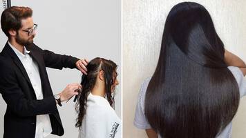 Amateur hair model with stylist