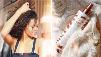 photo of woman with curly hair and mizani 25 miracle milk