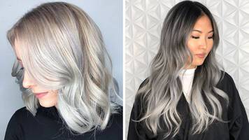 two women with gray hair color trend