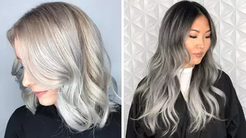 two women with gray hair color trend