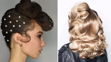 women with short blonde pin up girl hair and woman with longer pin up girl hair