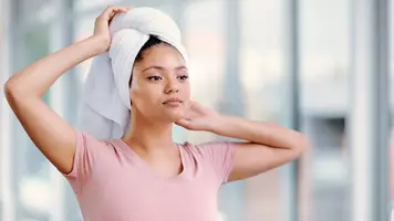 woman with hair towel